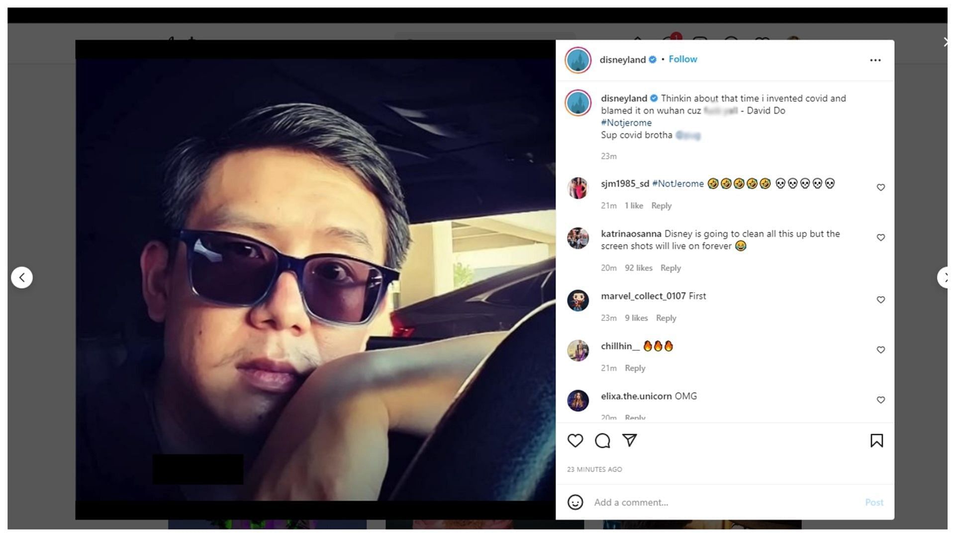 The hacker introduced himself as "Dan Do," announcing he wanted to take revenge from Disneyland employees (image via Instgram/disneyland)